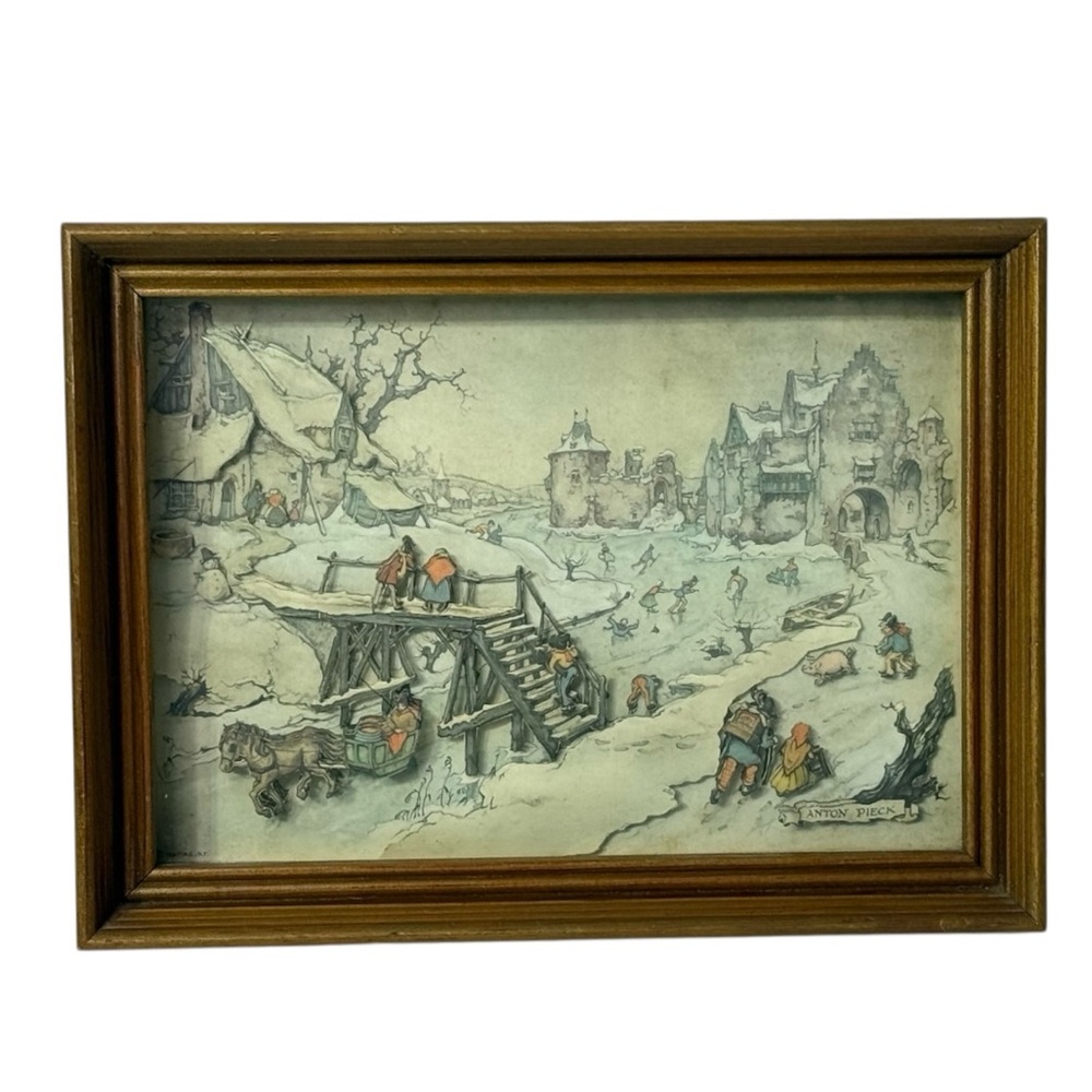 Anton Pieck Vintage 1970 Winter Scene 3-D Diorama 9.75"‎ x 7.25" Framed
